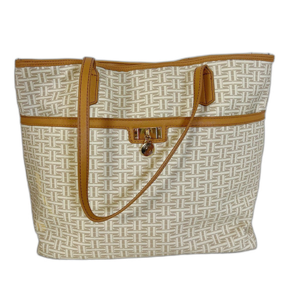 Tommy Hilfiger Monogram Tan Tote Bag Purse - Picture 1 of 8